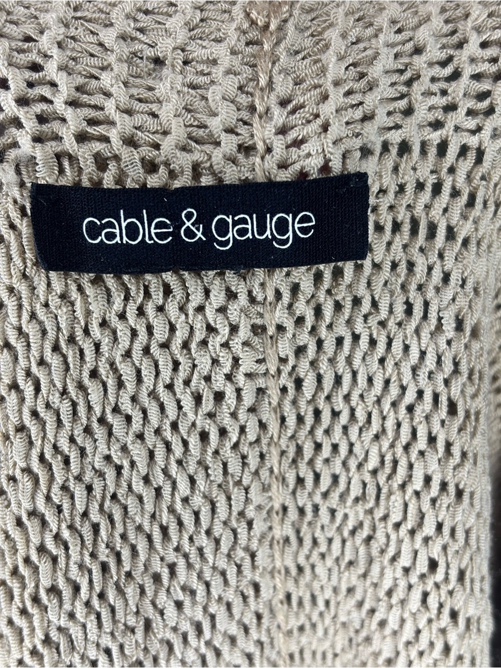 Cable & Gauge Beige Knit Short Sleeve Top | Lightweight Neutral Dolman Sweater - Picture 4 of 5